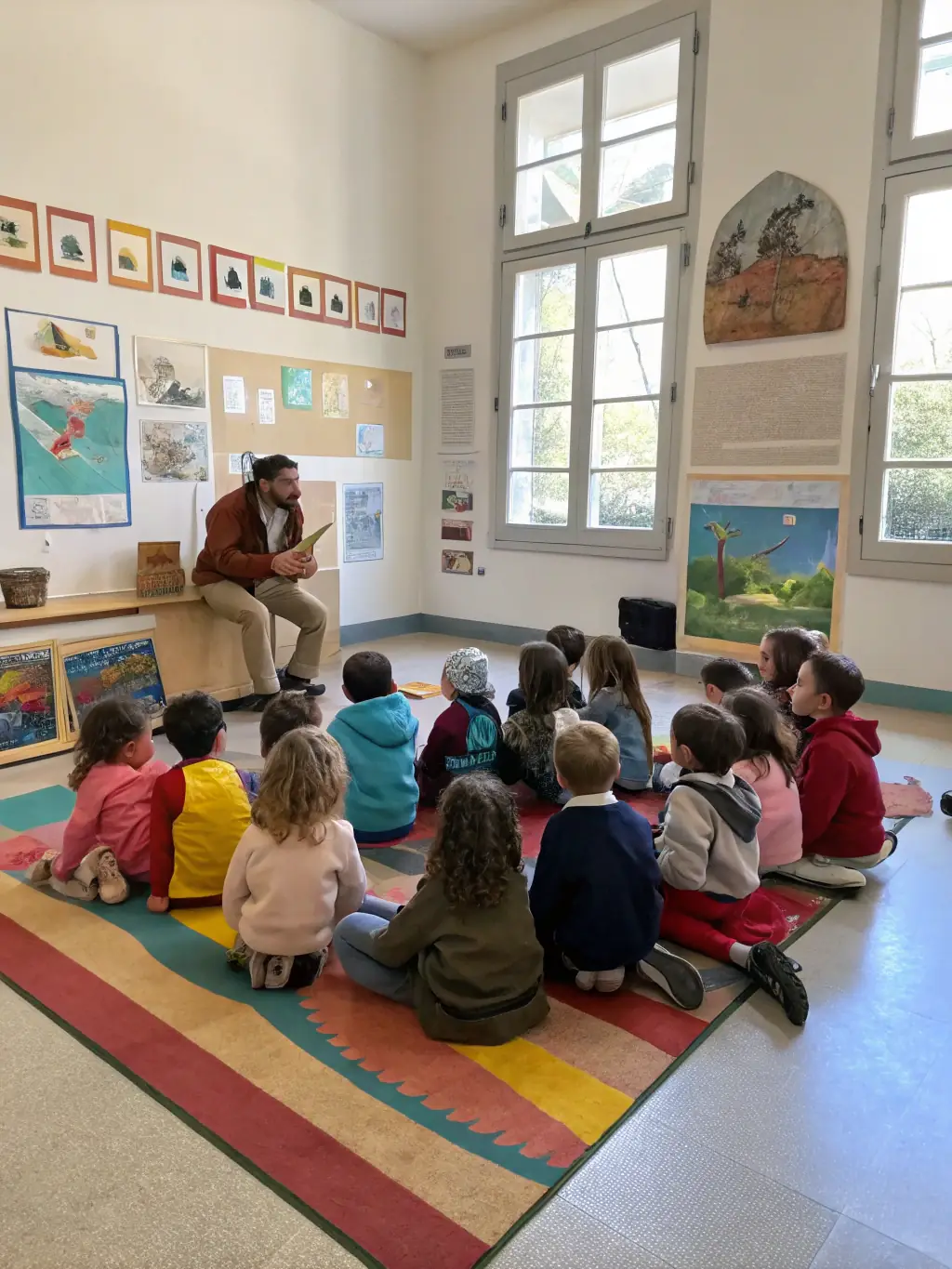 A photo of children participating in an educational workshop at the Manoir, learning about its history and significance, highlighting the educational outreach.