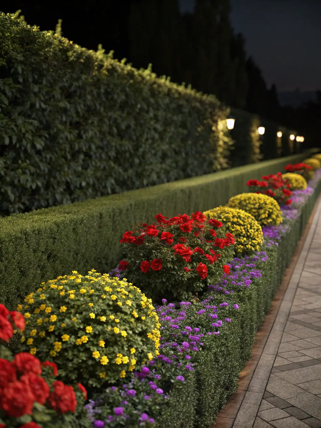 A scenic view of the Manoir's gardens, revitalized and flourishing, demonstrating the positive impact on the site's natural beauty and visitor experience.