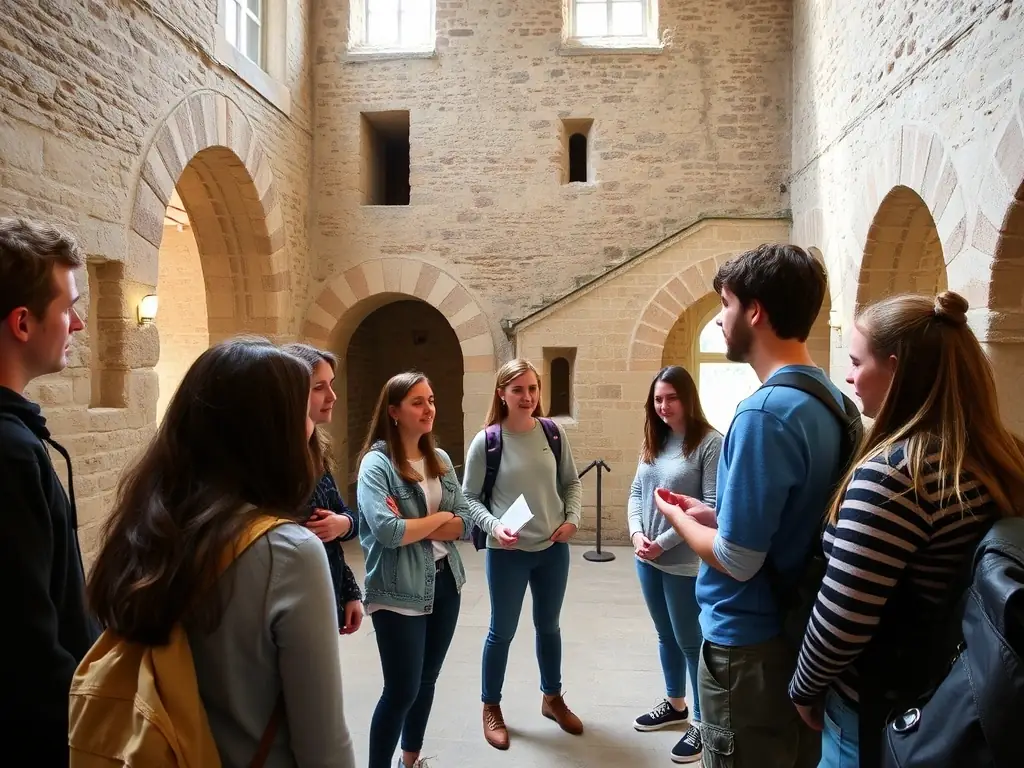 A group of children participating in an educational workshop at the Manoir, learning about local history and heritage.